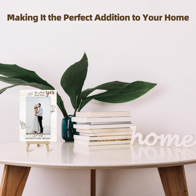 OXRUN Personalized Picture Frame, Wedding Gifts Wooden Photo Frame with Easel, 4x6 Picture Frame for Tabletop Display - He Asked, She Said Yes - A13 - Image 3